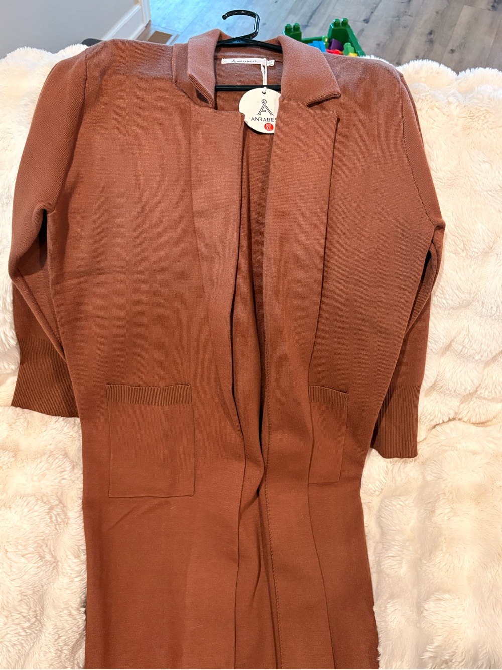 Knit Longline Open Cardigan Jacket - Rust Brown